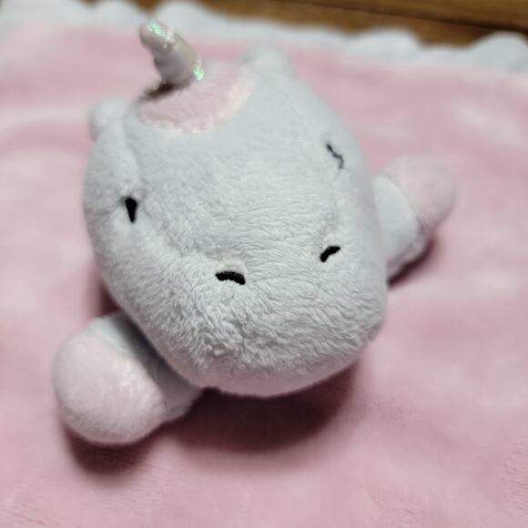 Simpli Cute Pink & White Infant Security Blanket w/ Unicorn 12" x 12" - Picture 2 of 5